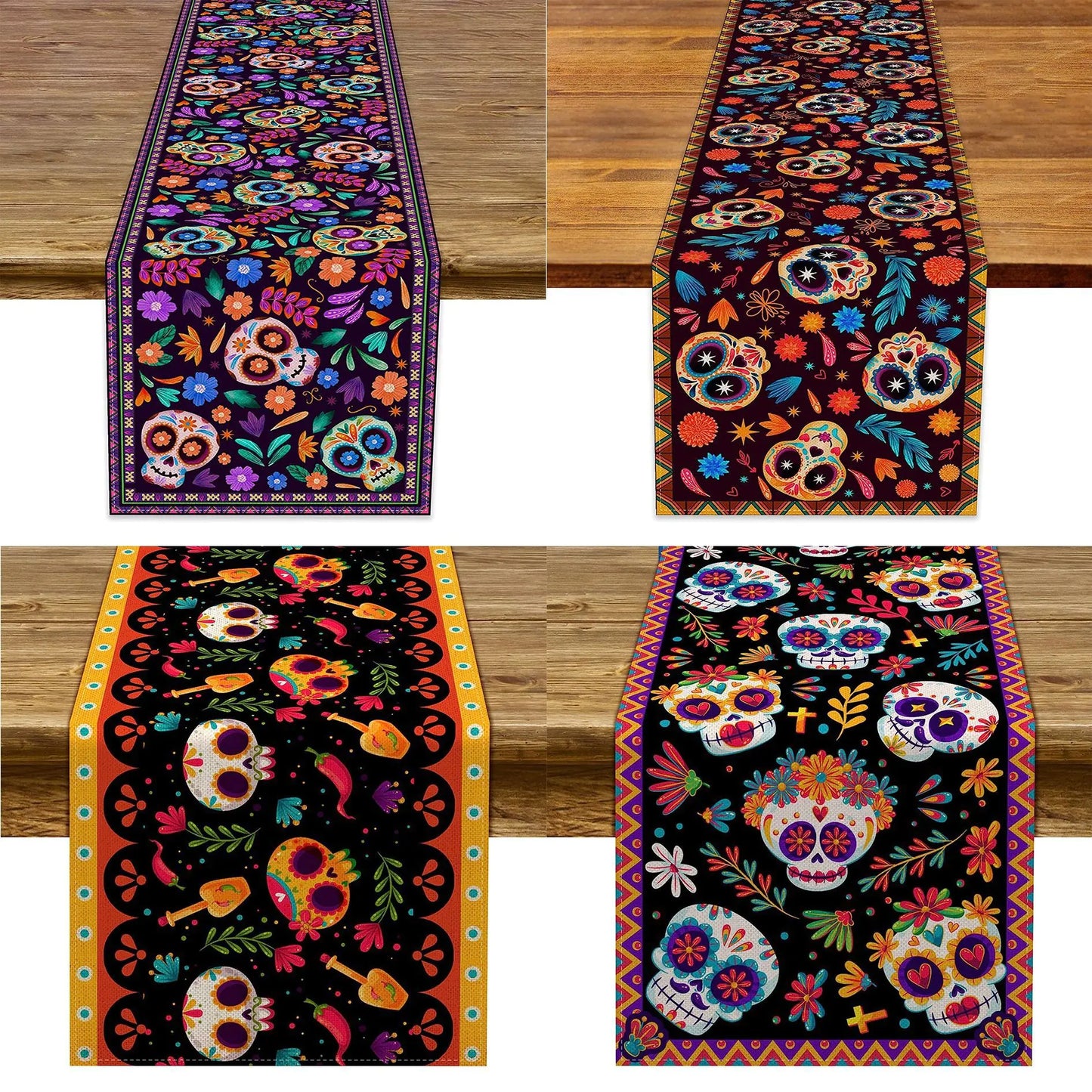 Day of the Dead Skeleton Table Runner Decoration Linen