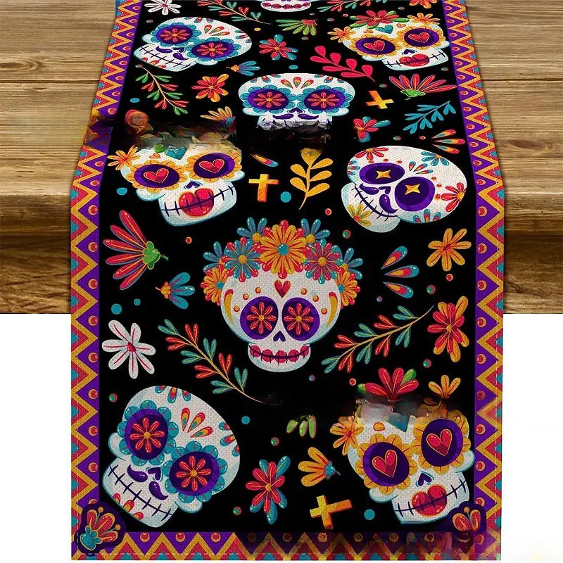 Day of the Dead Skeleton Table Runner Decoration Linen