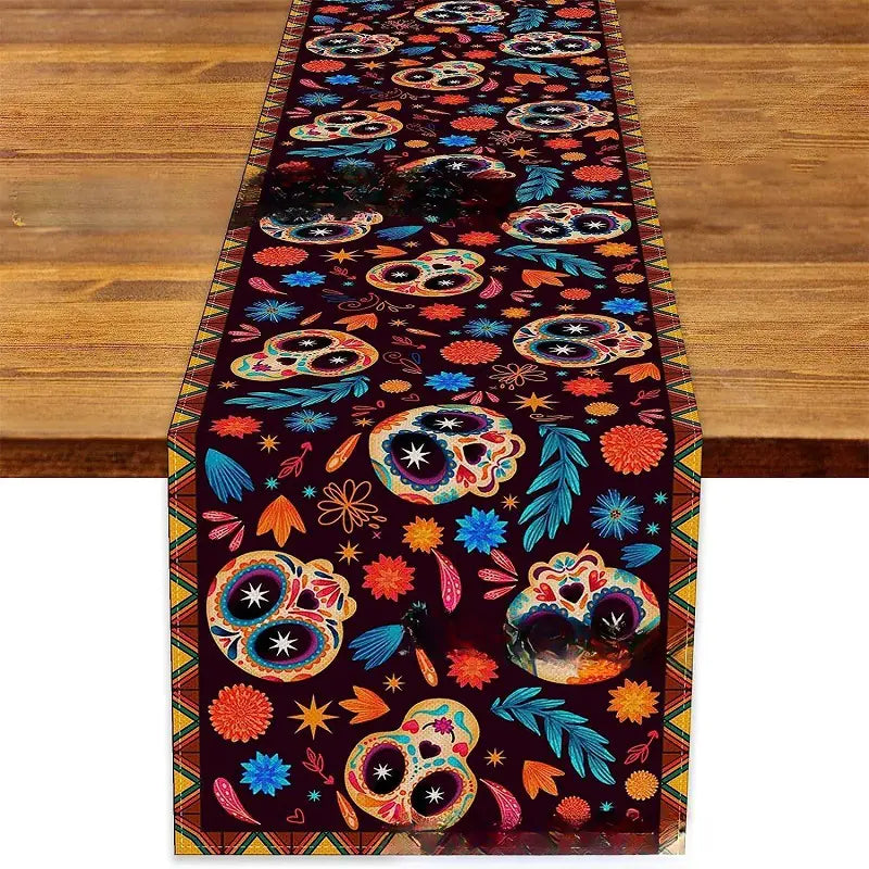Day of the Dead Skeleton Table Runner Decoration Linen