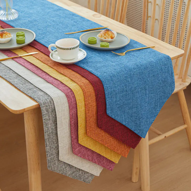Solid Color Linen Table Runner - Modern Rectangular Design