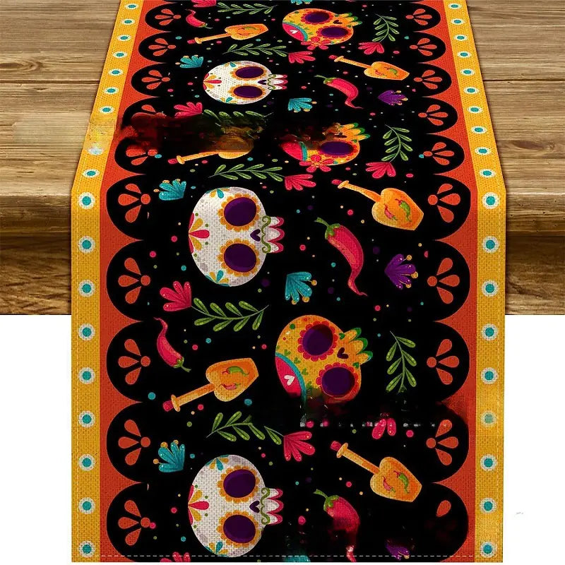 Day of the Dead Skeleton Table Runner Decoration Linen