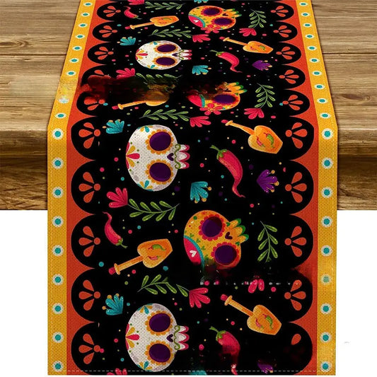 Day of the Dead Skeleton Table Runner Decoration Linen