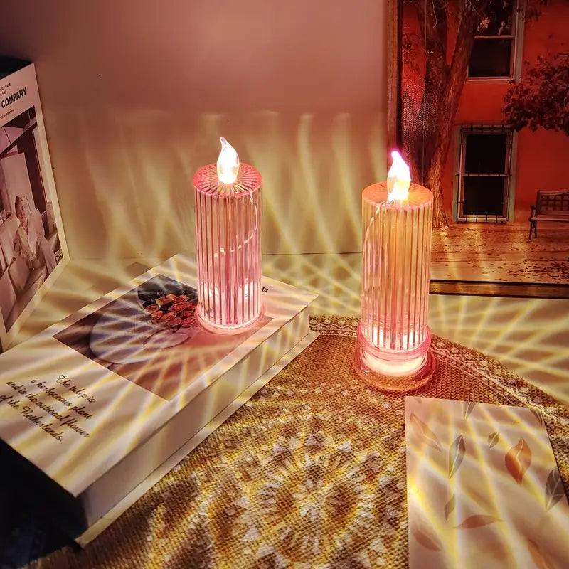 Warm LED Candle Lights with Diamond Stripe Projection