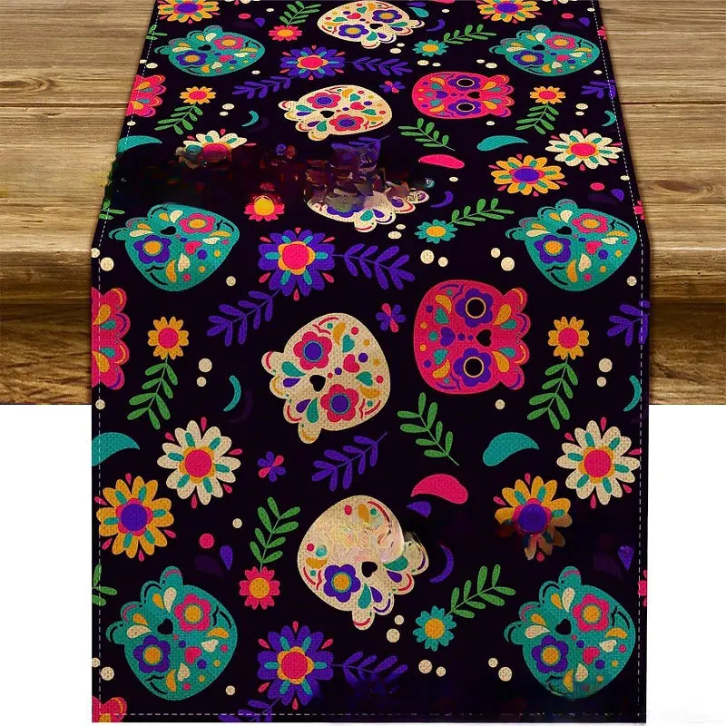 Day of the Dead Skeleton Table Runner Decoration Linen