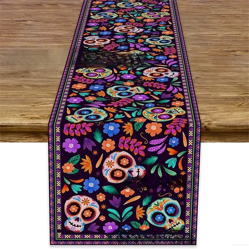 Day of the Dead Skeleton Table Runner Decoration Linen